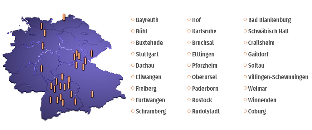 Ein Auszug des City-Netzwerkes der AVS in Deutschland 