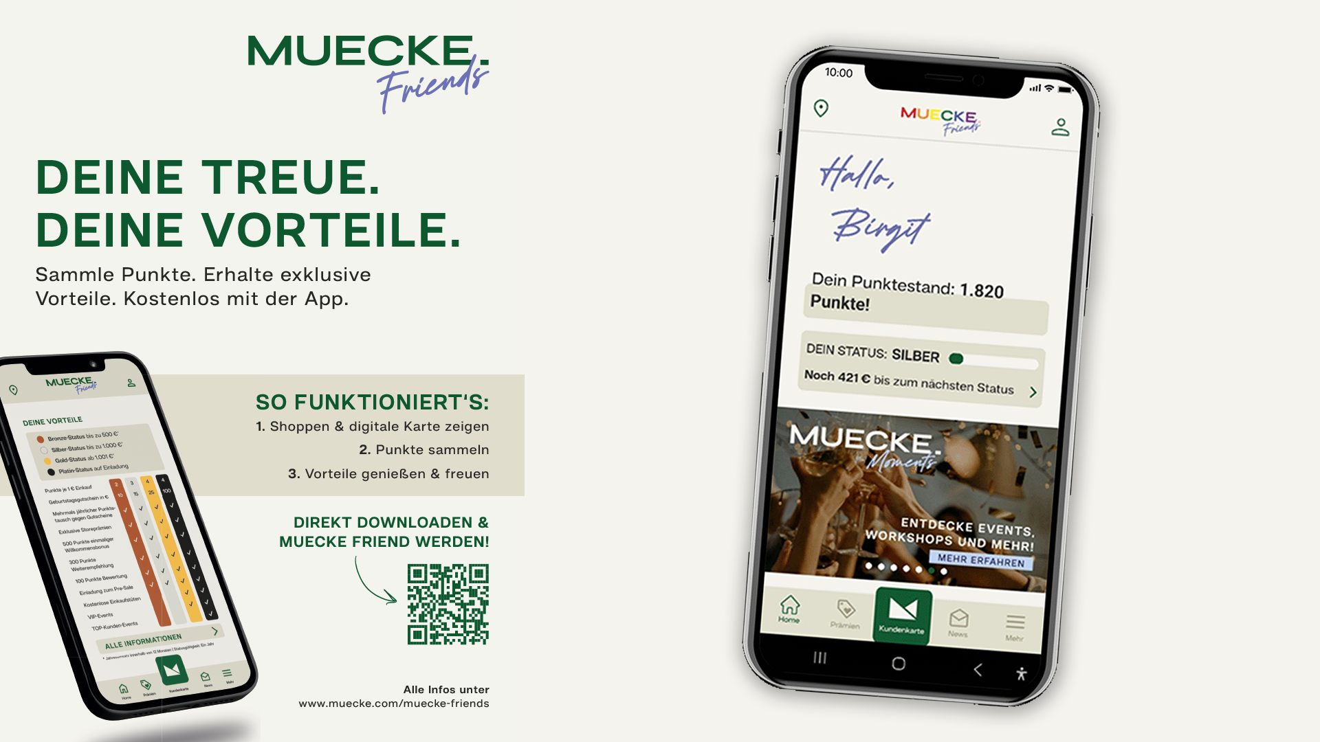 Flyer und Smartphone mit der Muecke App und wie sie funktioniert.