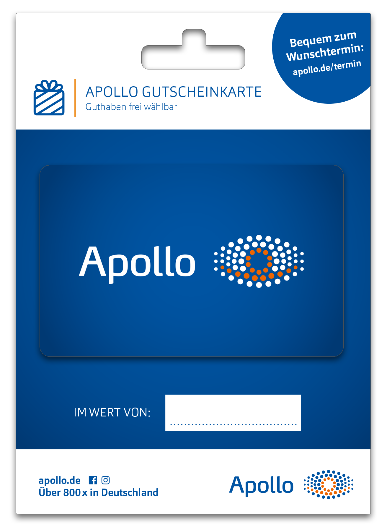 Guthabenkarte des Kunden Apollo von AVS Apollo Gutscheinträger