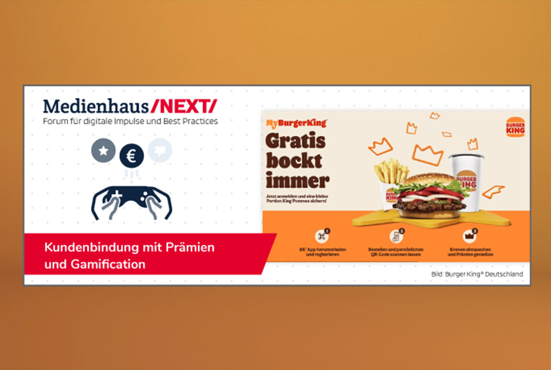 Hamburger, Pommes und Getränkebecher auf einem Kronentablett. Hintergrund regnen Kronen. 