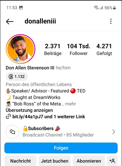 Instagram-Account von Don Allen Stevenson mit einem Post
