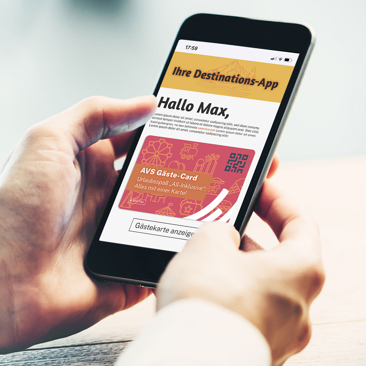 DigiCards der AVS Smartphone bildet die digitale Gästekarte der AVS ab