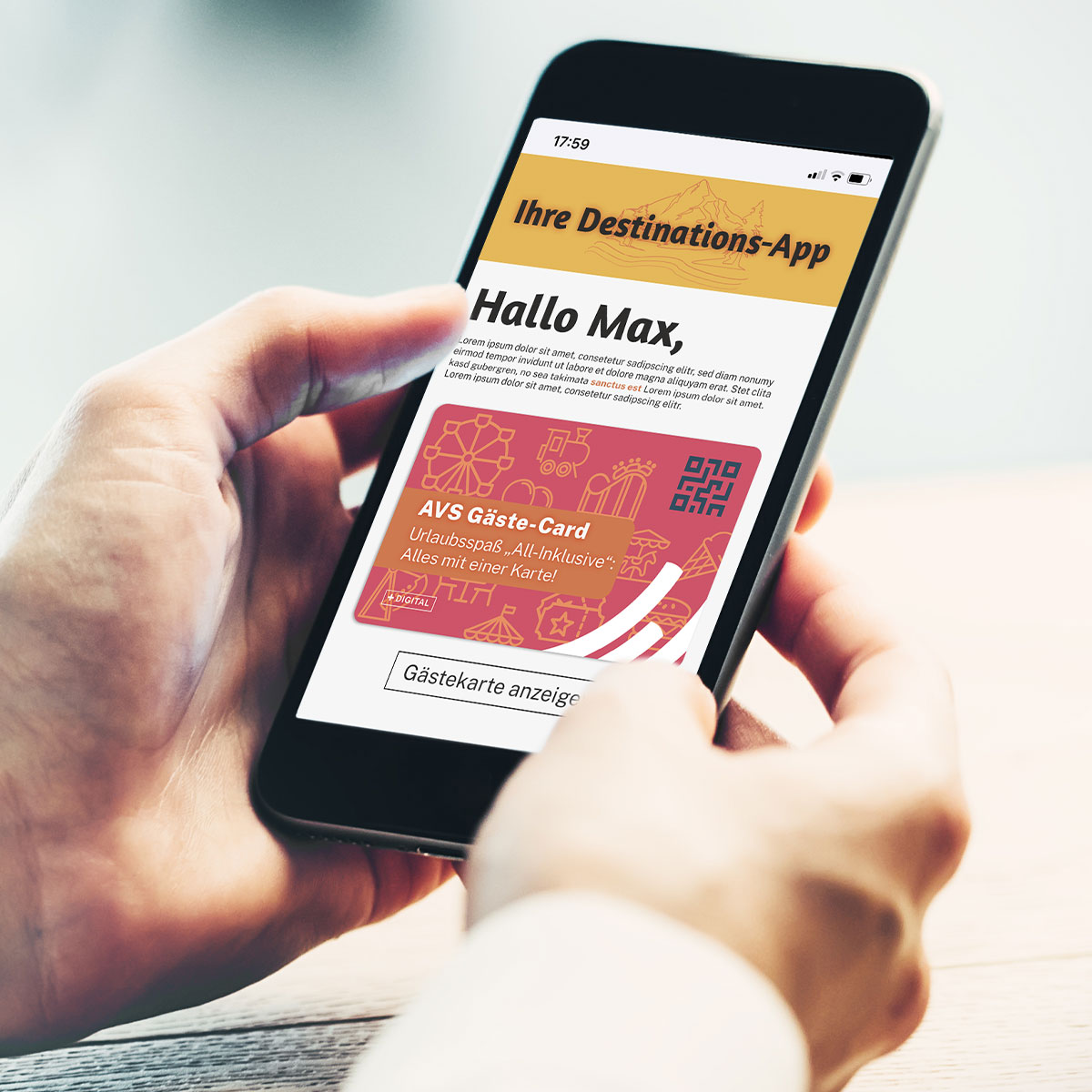 Smartphone bildet die digitale Gästekarte der AVS ab