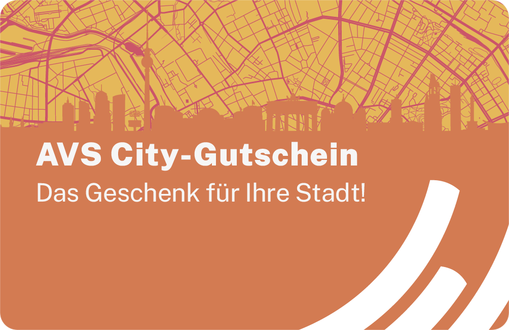Foto: Die orange Vorderseite des AVS City-Gutscheins.