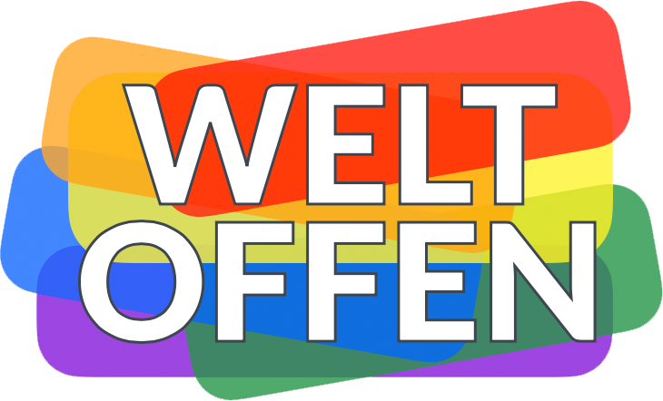 Bild in Regenbogenfarben mit dem Schriftzug Weltoffen